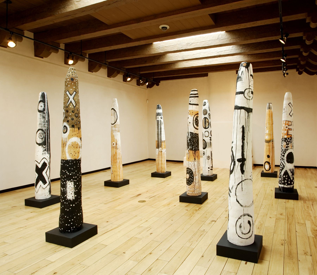 Installation by Nora Naranjo Morse featuring monolithic clay forms. The Santa Clara Pueblo-based artist will participate in the SITE Santa Fe International, Once Within a Time.