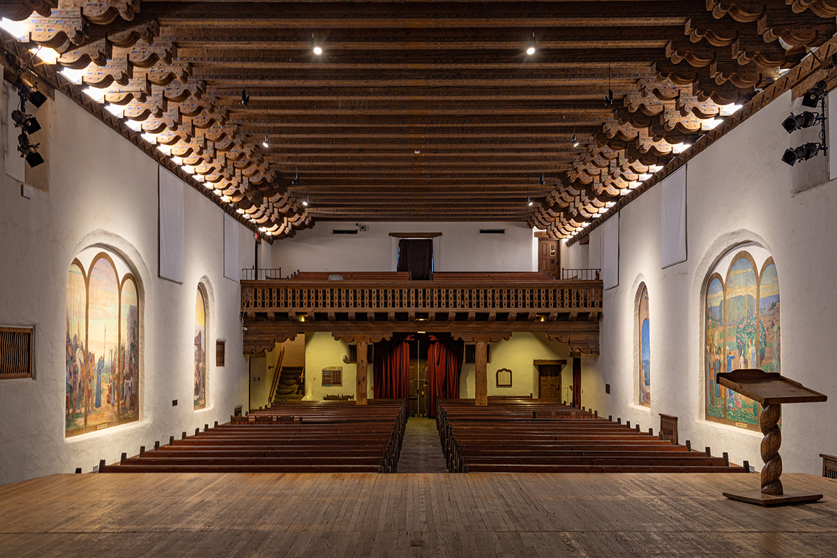 View of the Saint Francis Auditorium, one of the venues for SITE Santa Fe's city-spanning exhibition Once Within a Time.