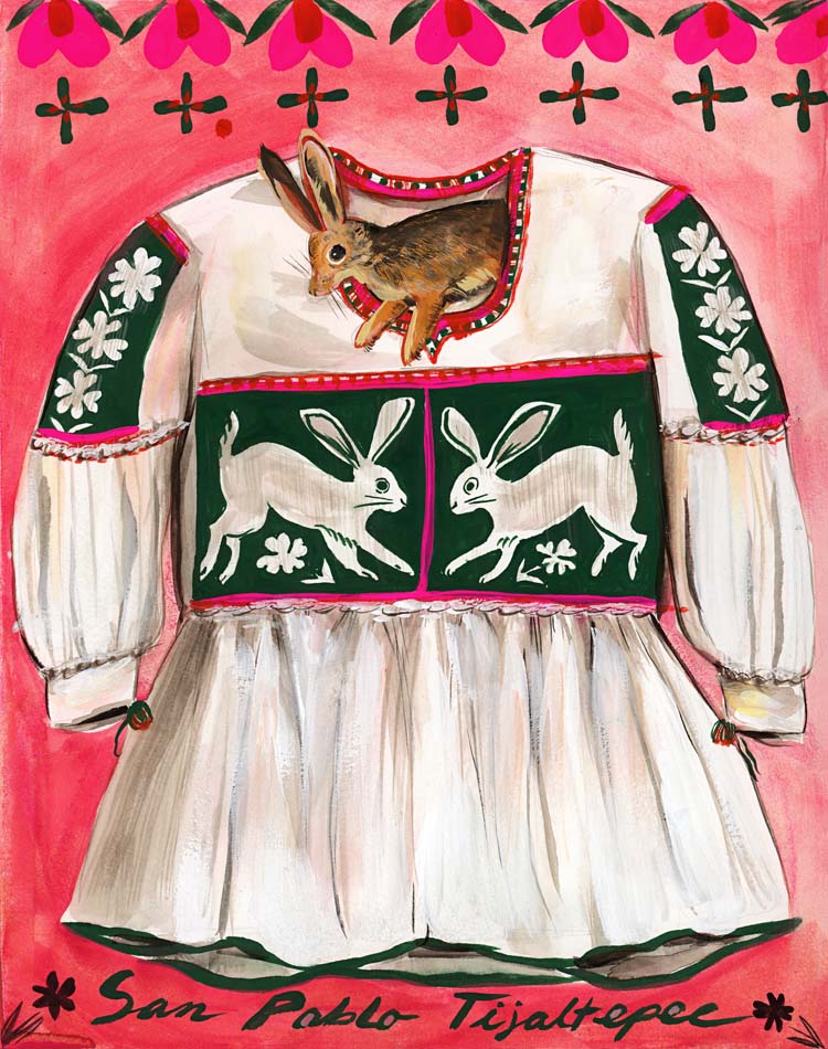 Painting by Kat Kinnick of a San Pablo Tijaltepec Blouse