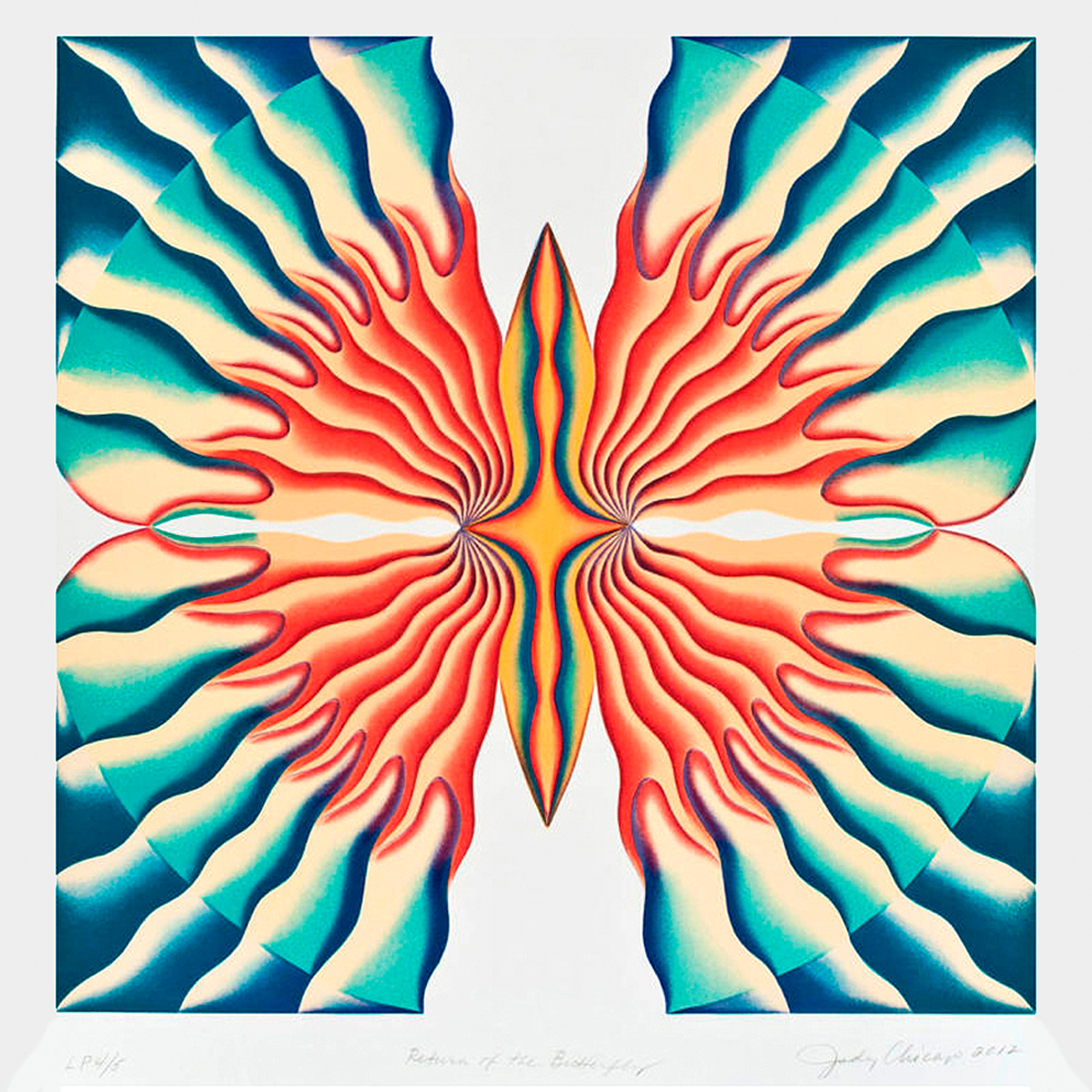 An orange-and-green lithograph by Judy Chicago is available in the inaugural Southwest Contemporary Benefit Art Auction.