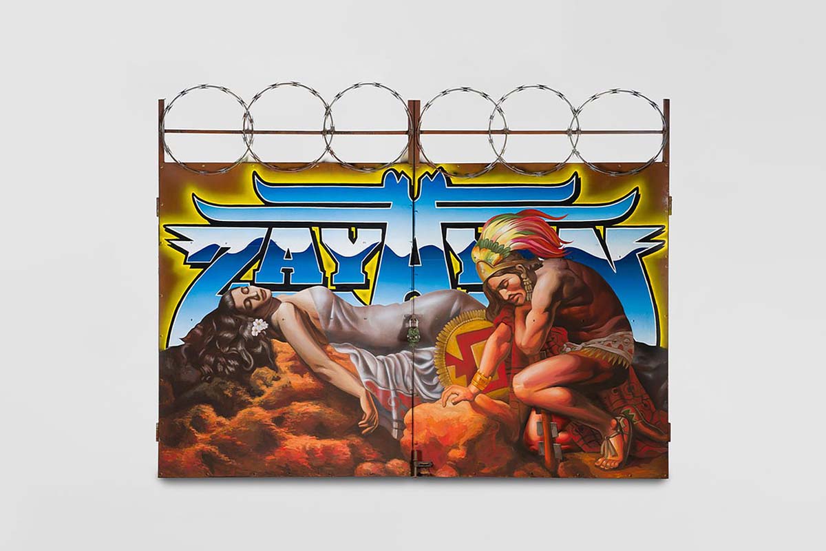 Painting by Ozzie Juarez with barbed wire