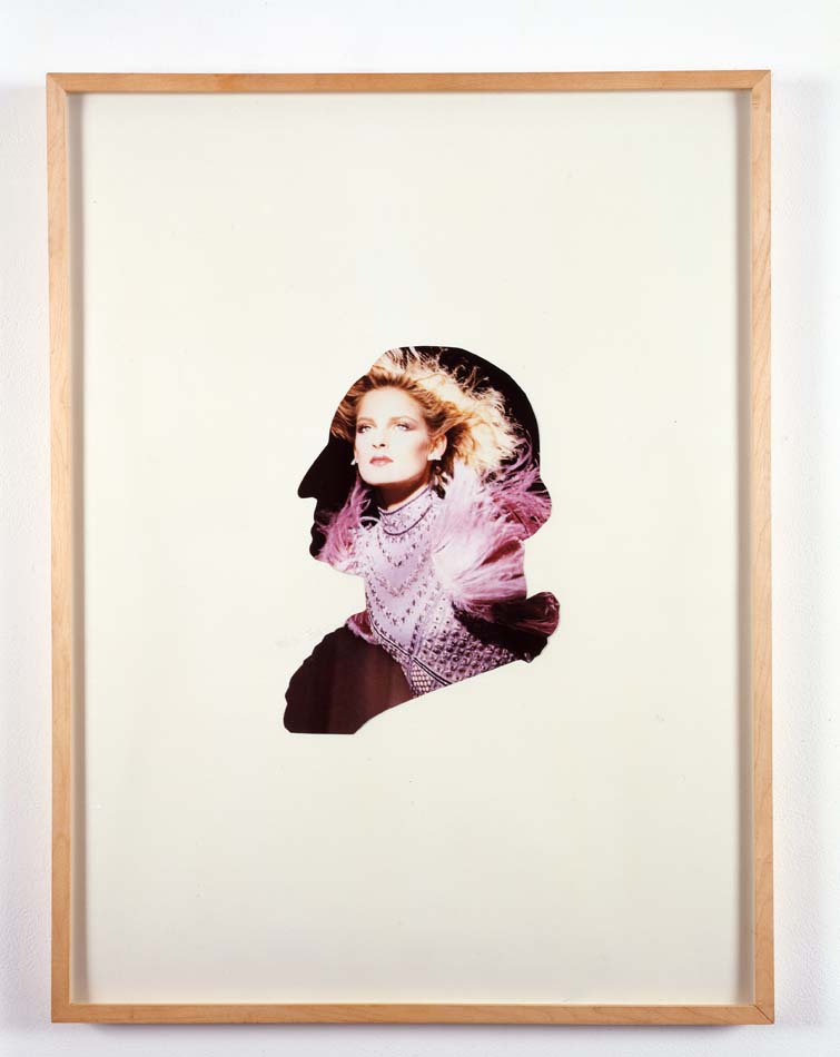 A collage by Sherrie Levine with a model's photograph within the silhouetted shape of George Washington.