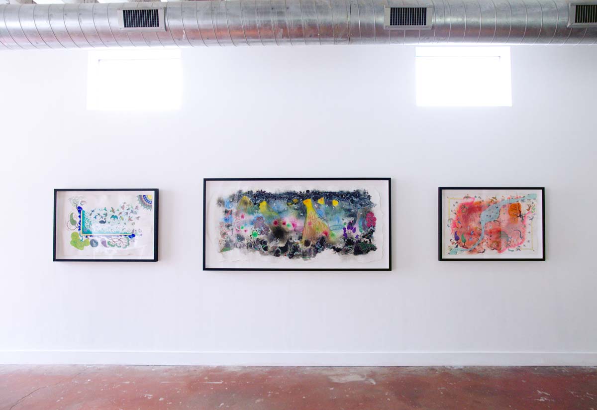 Installation view of Aisha Imdad's paintings