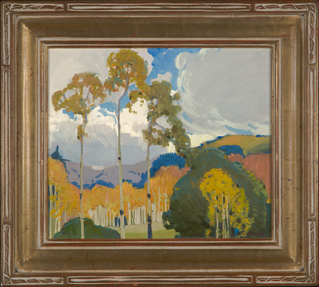 Painting of an aspen grove by Victor Higgins of the Taos Society of Artists. The recovery of the stolen painting is one top Southwest Art News June 2025 headline.