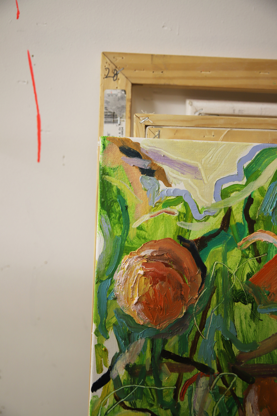 Detail of a colorful impasto painting by Kaitlyn Tucek, who is based in Denver, Colorado.