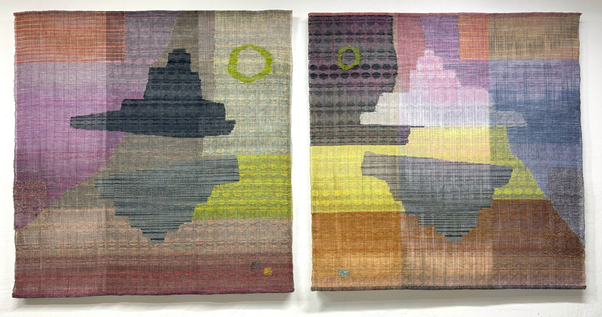 Mixed-media weaving diptych by Erika Lynne Hanson, from the exhibition Life on Mars at Scottsdale Museum of Contemporary Art.