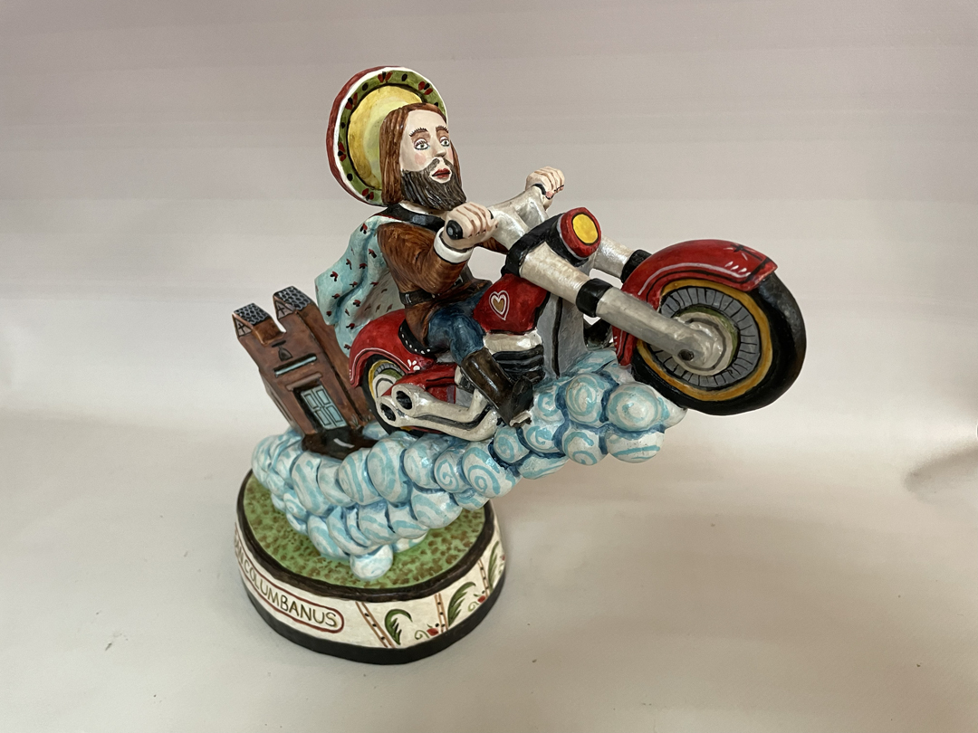 Hand-carved bulto artwork by Gustavo Victor Goler, who has a long history with Traditional Spanish Market in Santa Fe.