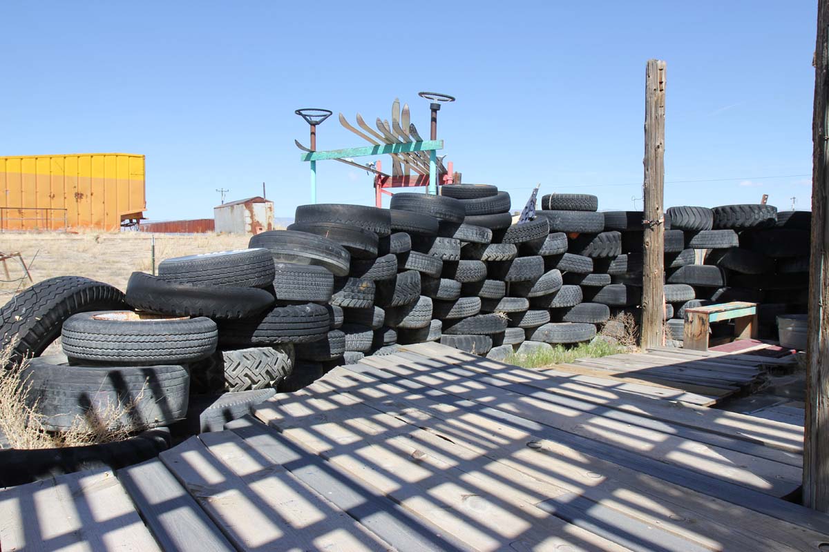 A wall made of old tires.
