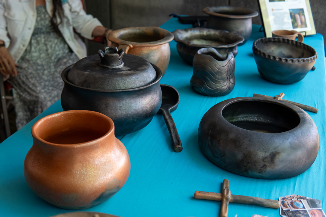 Ceramic vessels at Traditional Spanish Market in Santa Fe, New Mexico.