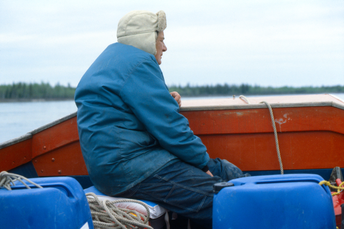 Image by Donald Woodman of Agnes Martin on their Canadian river journey.