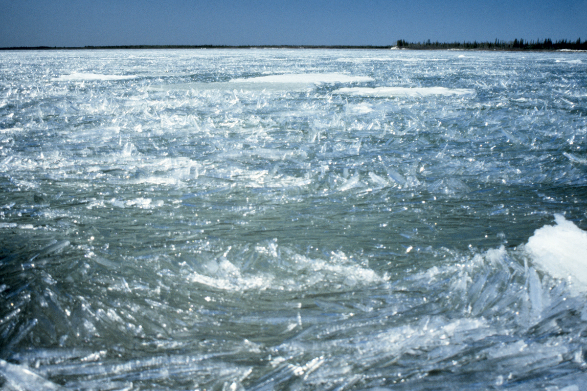 A glittering ice field on the Mackenzie River in Canada, photographed by Donald Woodman during his boat trip with Agnes Martin.