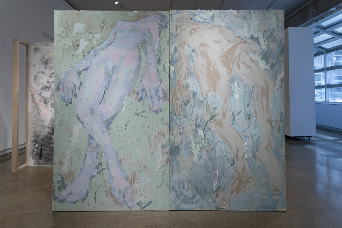 Detail of Playing, a large-scale painting installation by Eli Ruhala.
