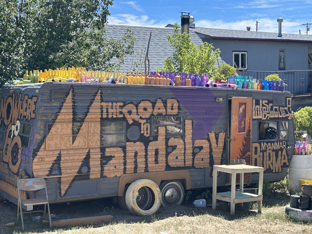 Colorfully adorned bullet trailer at the Colorado studio of Sitt Nyein Aye, where the exiled Burmese artist died in 2023.
