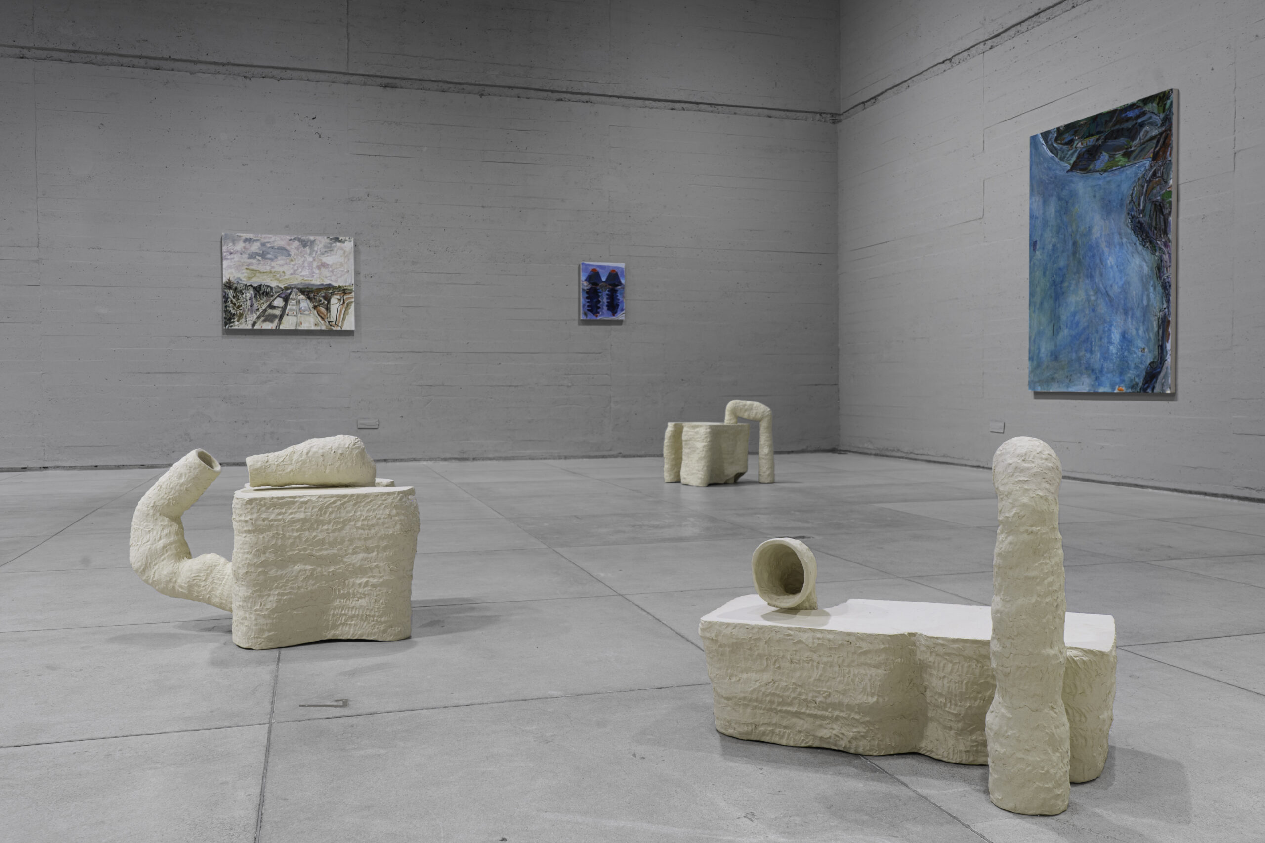 Installation view of a contemporary art exhibition in Mexico City.