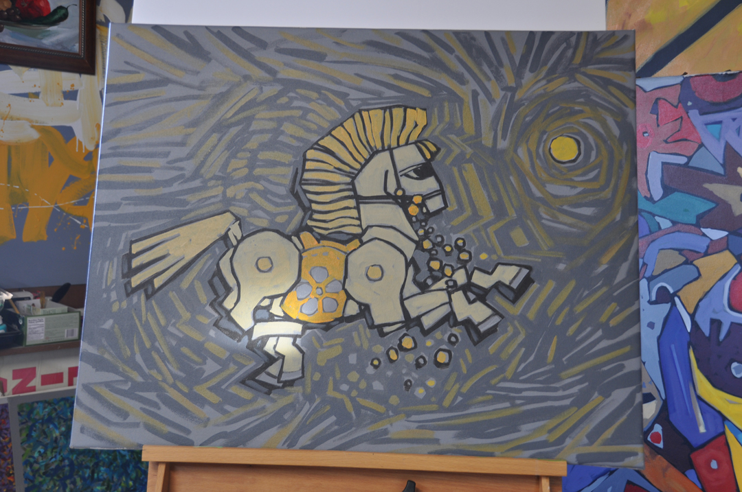 Painting of a horse by Burmese exile artist Sitt Nyein Aye.