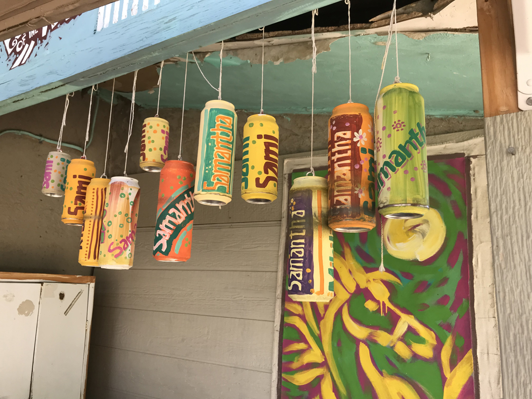 Cans painted with the names Sami and Samantha by Sitt Nyein Aye.
