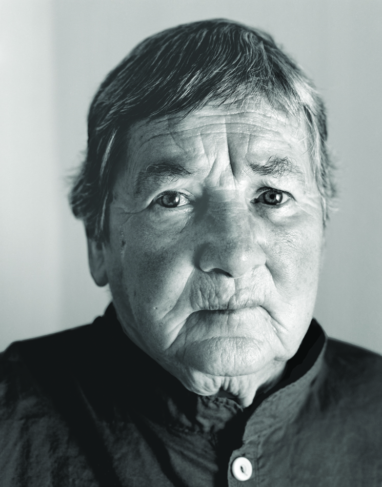 Closeup portrait of painter Agnes Martin.