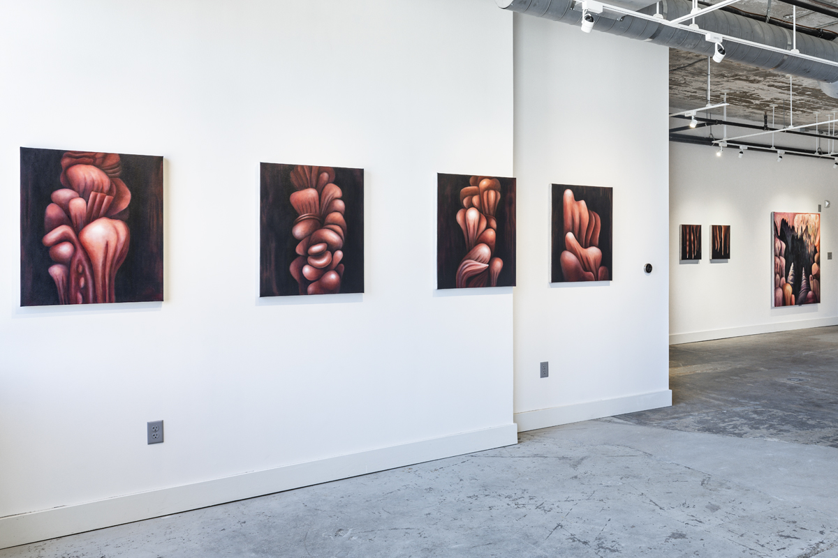 Installation view of a painting exhibition by Erika Jaeggli.