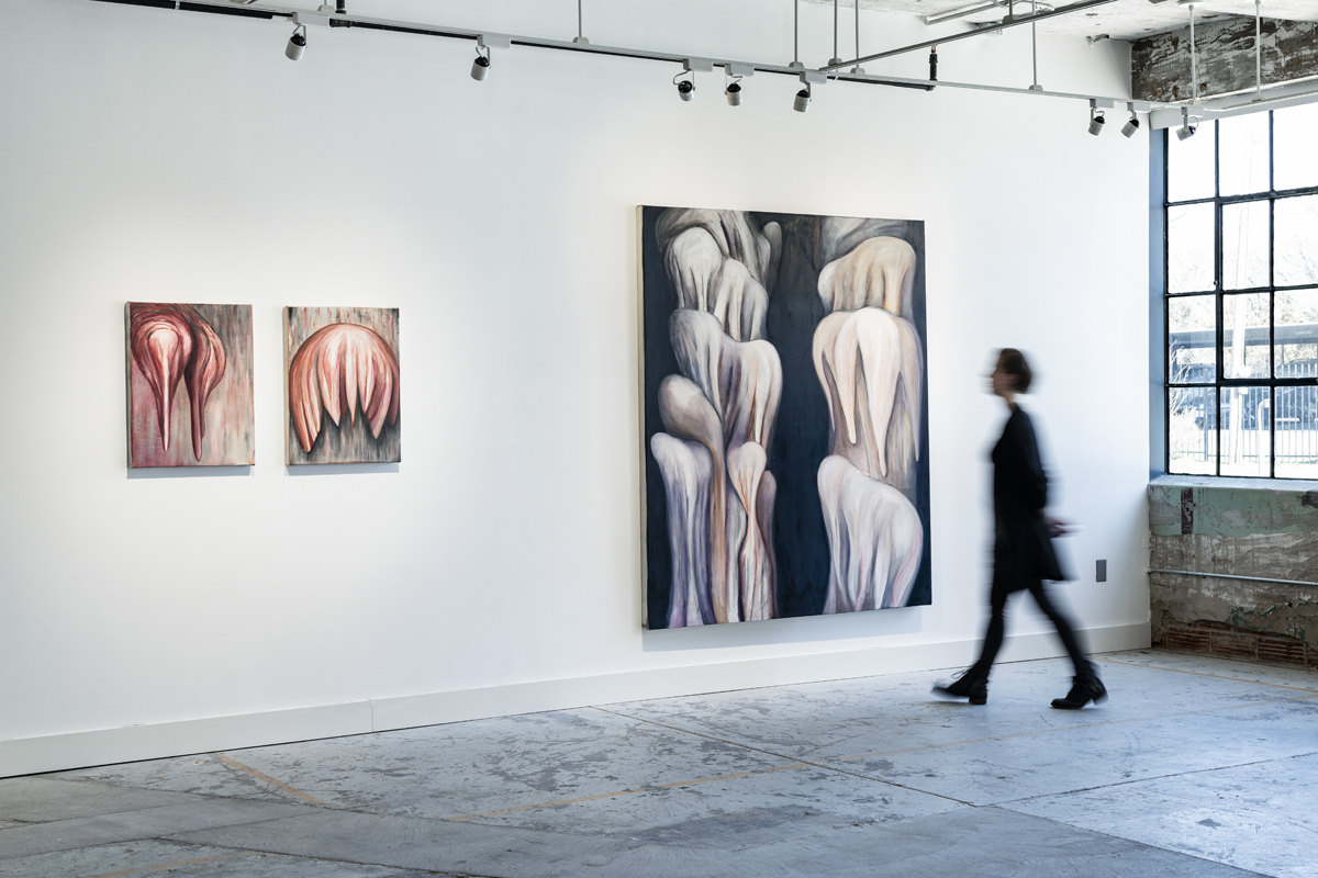 Installation view of a painting exhibition by Erika Jaeggli.