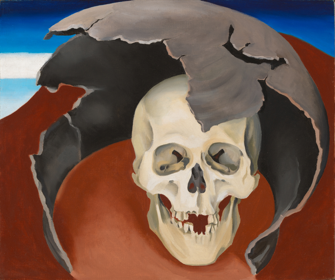 Painting by Georgia O'Keeffe of a skull inside a broken pot.