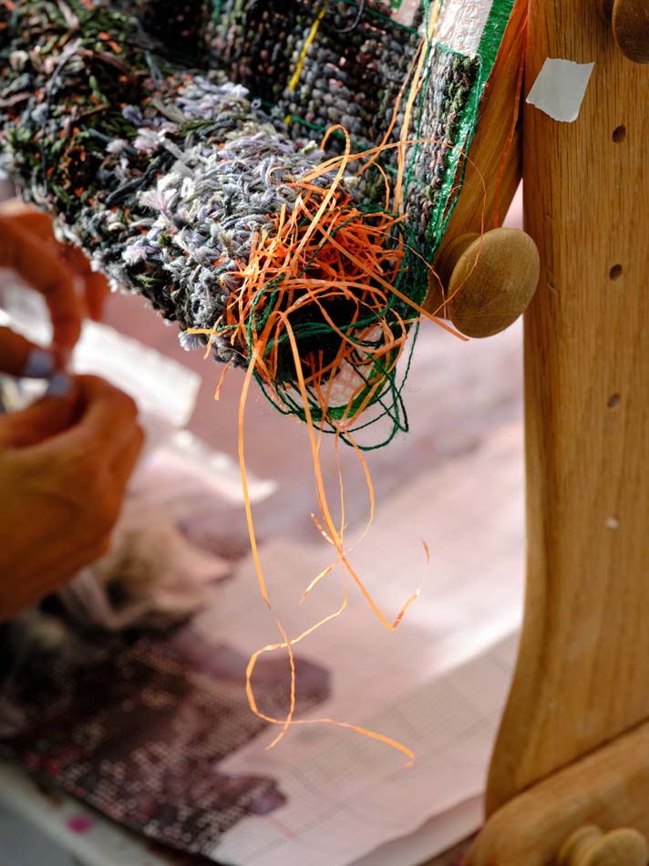 Detail view of a loom in Martinez-Granados's studio.