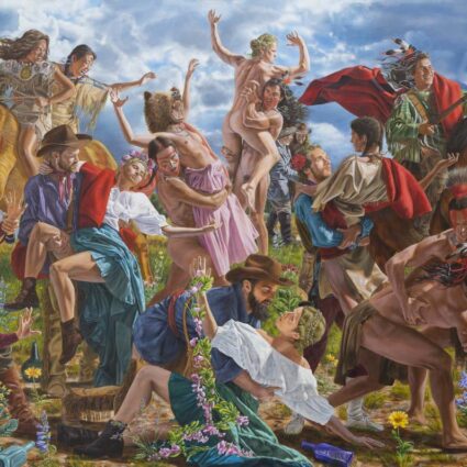 Saturnalia, by Kent Monkman, depicts a humorous, anything-goes orgy of love, lust, and violence during frontier times.