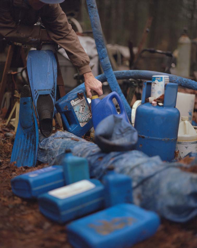 Photograph by Phoebe Shuman-Goodier of blue objects arranged into a sculpture.
