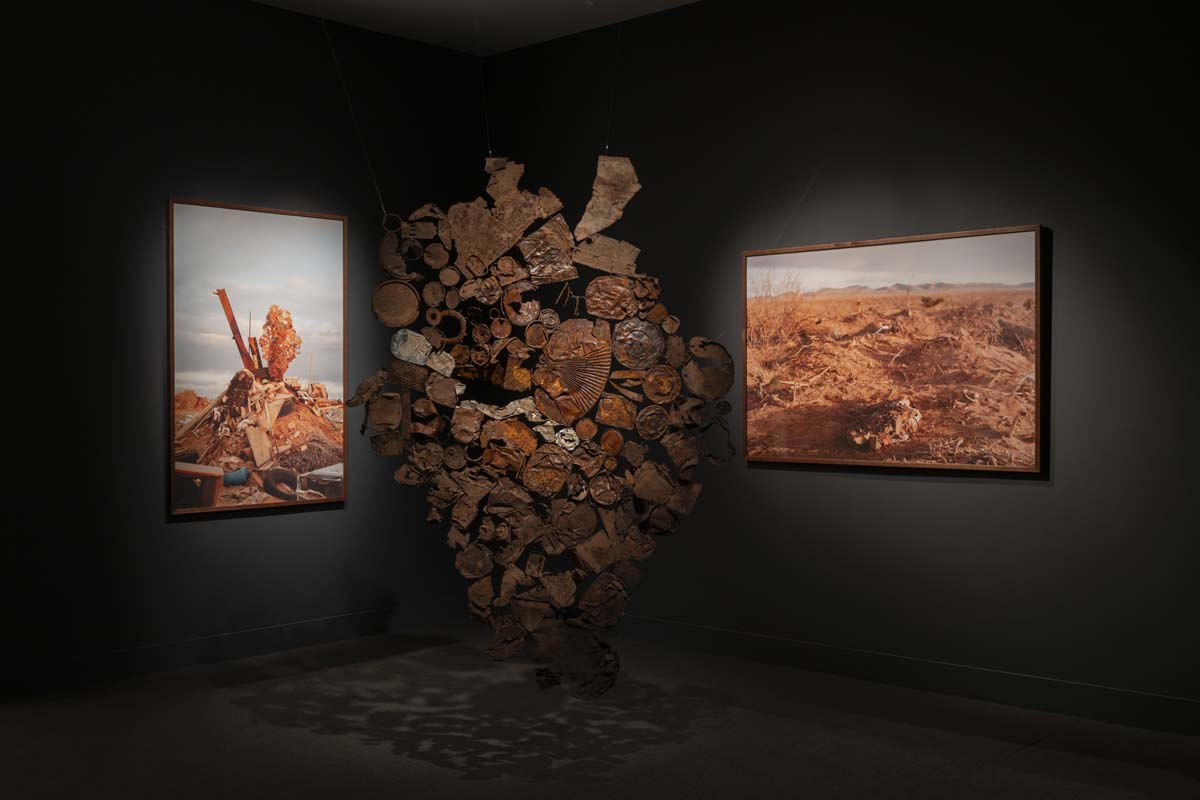 Installation view of Rust Shroud by Phoebe Shuman-Goodier at the Visual Arts Center, University of Texas at Austin, 2025. 