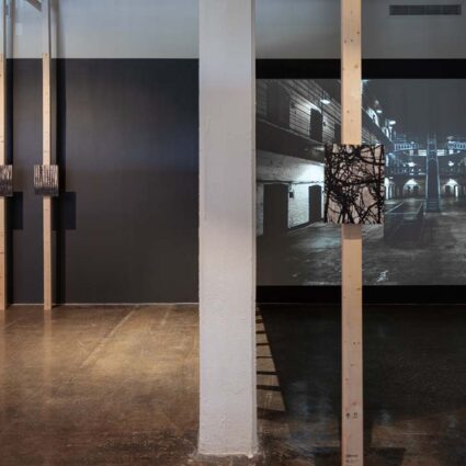 Installation view of In the Shadows Our Ghosts Lurk (En Las Sombras, Nuestros Fantasmas Acechan) with works by Daniel Monroy Cuevas and Oswaldo Ruiz