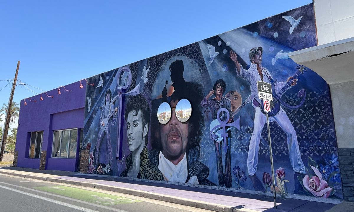 Phoenix-based tribute mural to Prince by Maggie Keane in the essential Southwest Mural Guide.