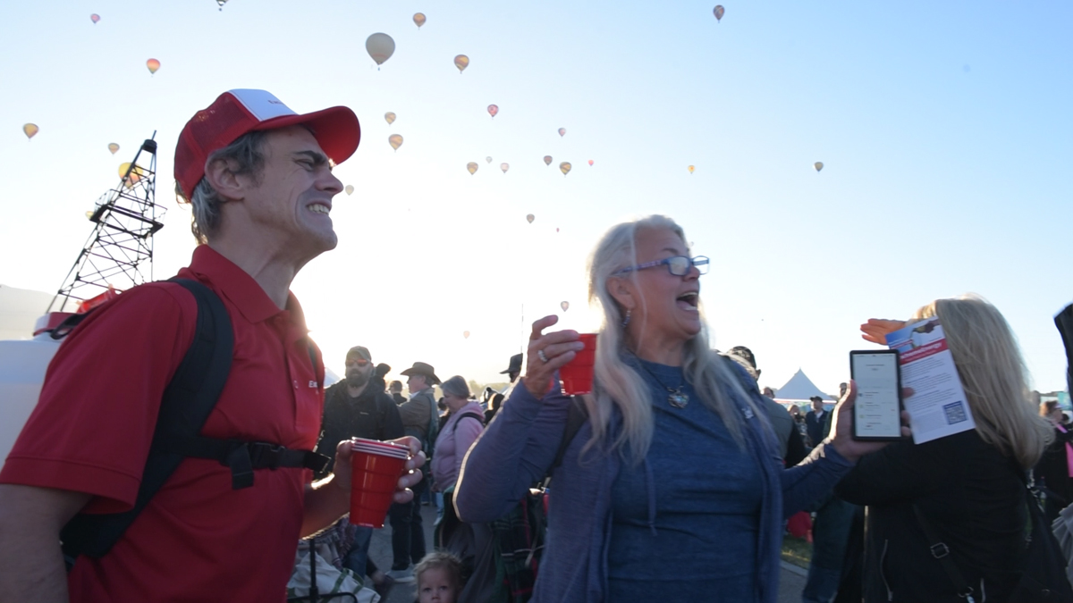 View of The Yes Men's ExxtremeEnergy action at Albuquerque Balloon Fiesta, which is now sponsored by ExxonMobil.