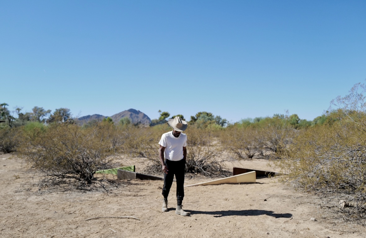 James Perkins at work at the Cattle Track Arts Compound. 