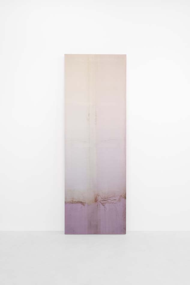 An artwork made of silk rising in glow from wave-crested magenta through violets and blush to a heavenly hue