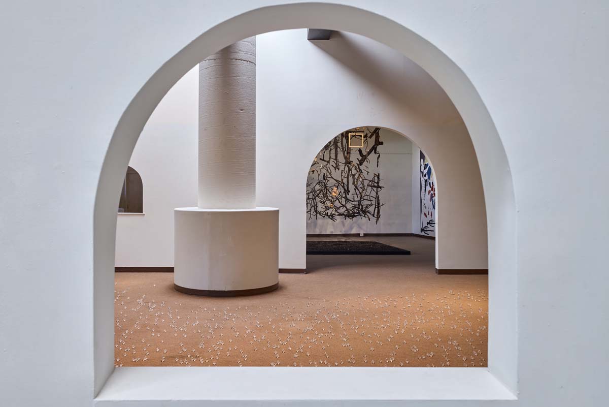 Installation view of David Horvitz glass marbles.