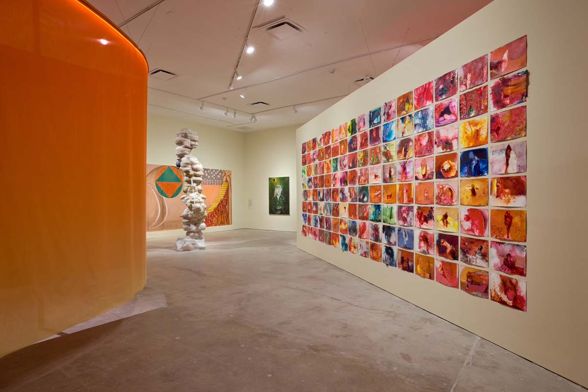 Installation view of work by Santiago de Paoli, Patricia Ayres, Katja Seib, and Penny Siopis at SITE Santa Fe.