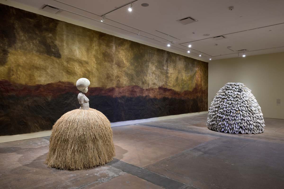 Installation view of work by Santiago de Paoli, Patricia Ayres, Katja Seib, and Penny Siopis at SITE Santa Fe.