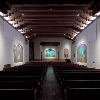 St. Francis Auditorium with paintings by Maja Ruznic.