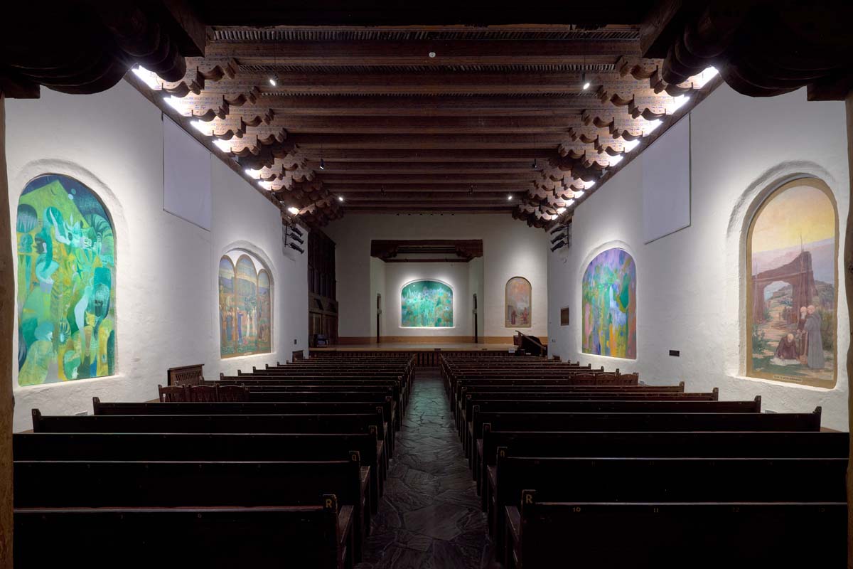 St. Francis Auditorium with paintings by Maja Ruznic.