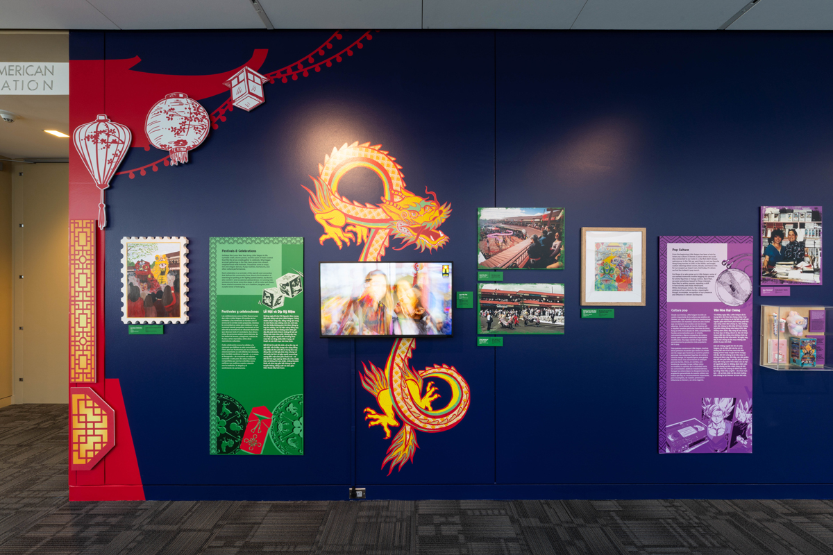 Installation view of Big Dreams in Denver's Little Saigon at History Colorado Center, which eliminated a painting by Madalyn Drewno before opening.