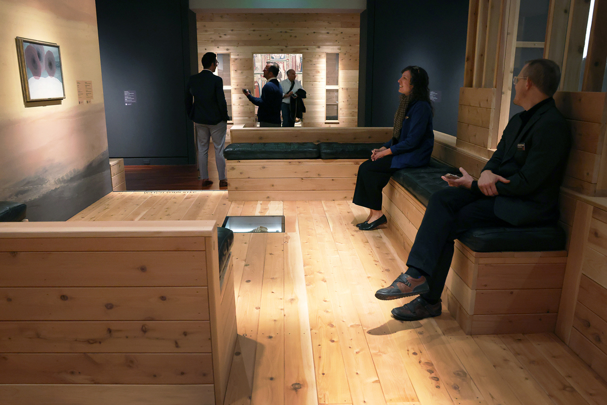 Visitors lounge in the Colorado Springs Fine Art Center's complete reinstall of its permanent collection, titled Gathering Place.