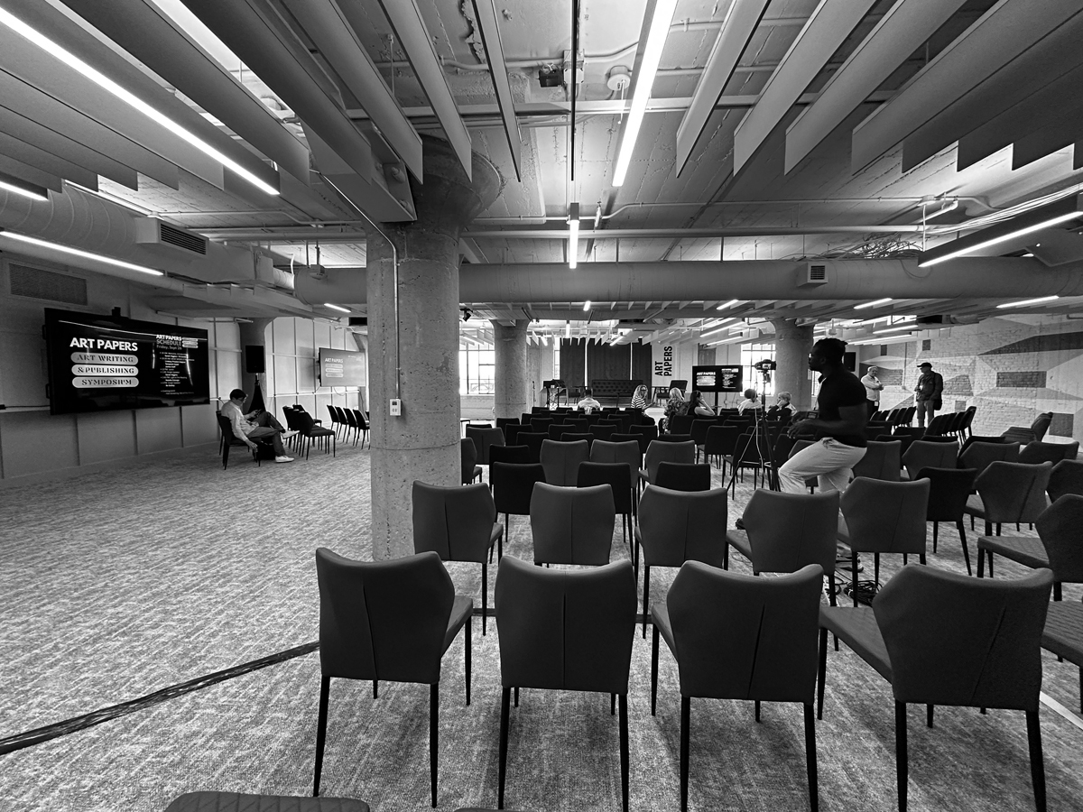 A view of a conference room at Atlanta's Ponce City Market, where the Art Papers Art Writing & Publishing Symposium took place.