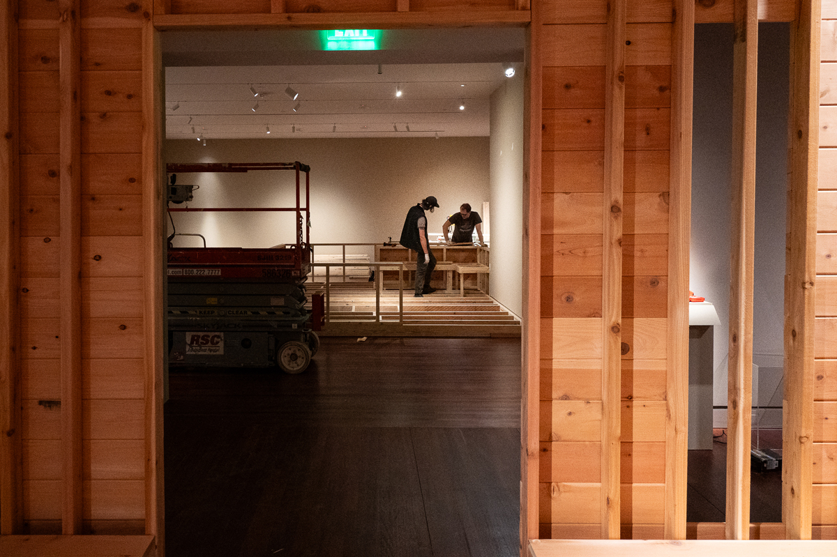 Behind-the-scenes view of the installation process for Gathering Place at FAC in Colorado Springs.