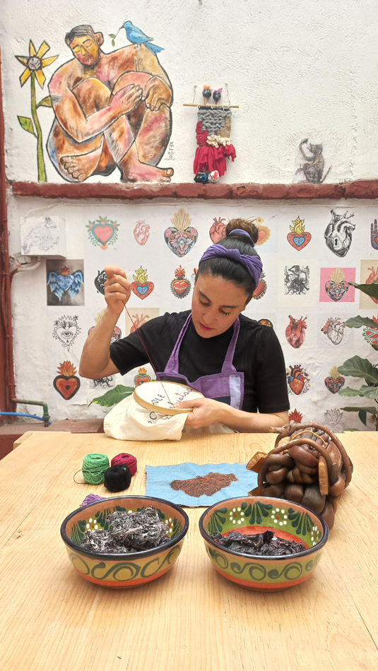 An artist works on an embroidery. The Apapacho residency is just one of the top Mexico City residencies on this comprehensive list for visual artists and curators.