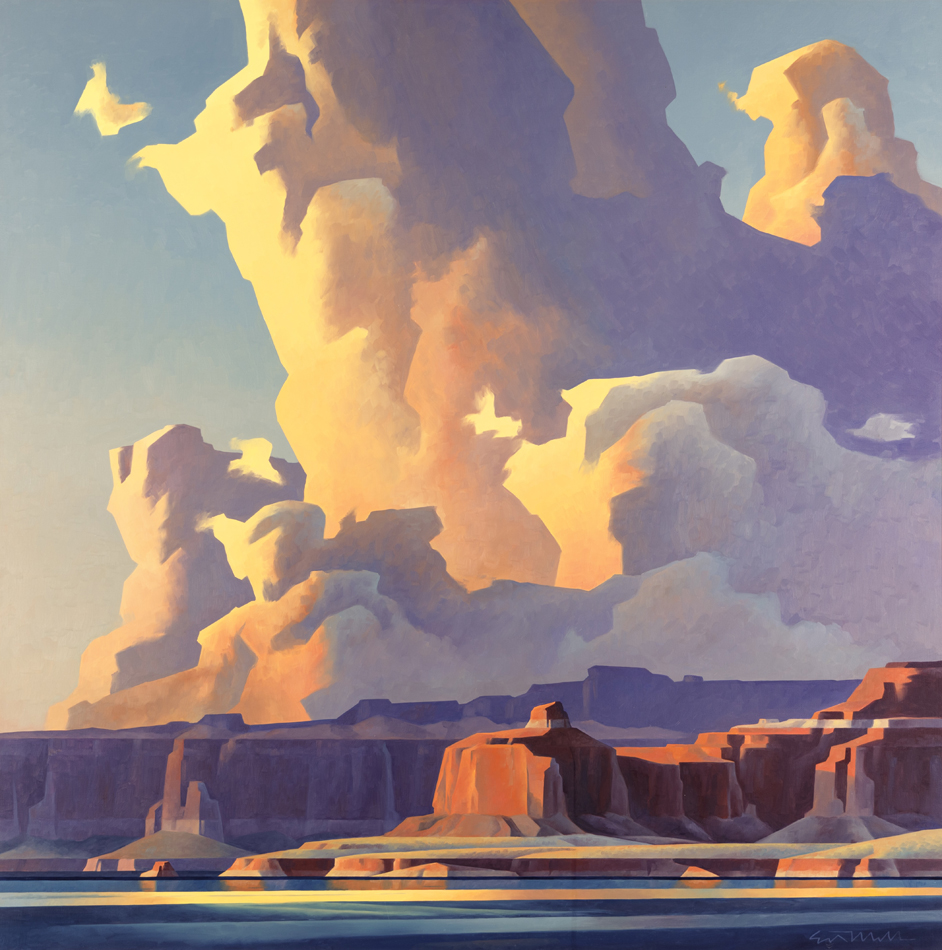 Painting showing Lake Powell beneath a majestic cloud formation.