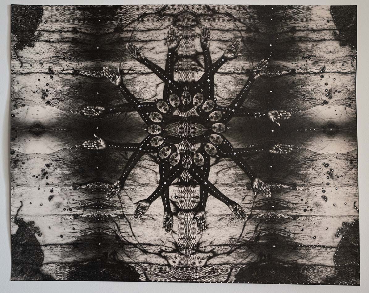 Adama Delphine Fawundu, <i>Kala Sun. Sun of Vitality #1: Ode to the River Kongo</i>, 2025, hand-printed silver gelatin print with mabele chalk, charcoal, acrylic paint, and copper