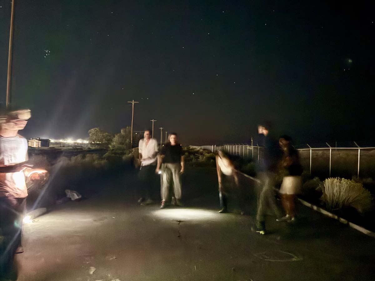 Dance party on a cleared concrete slab in Wendover, Utah