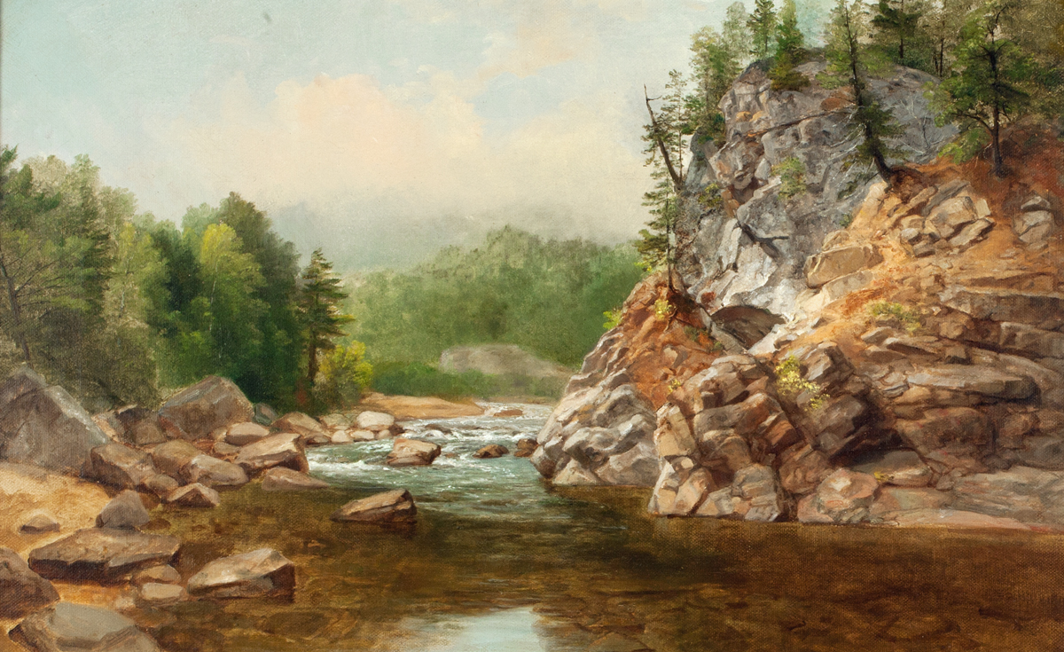 Hudson River School painting of a river by Asher B. Durand, on view at Heard Museum in Phoenix, Arizona.