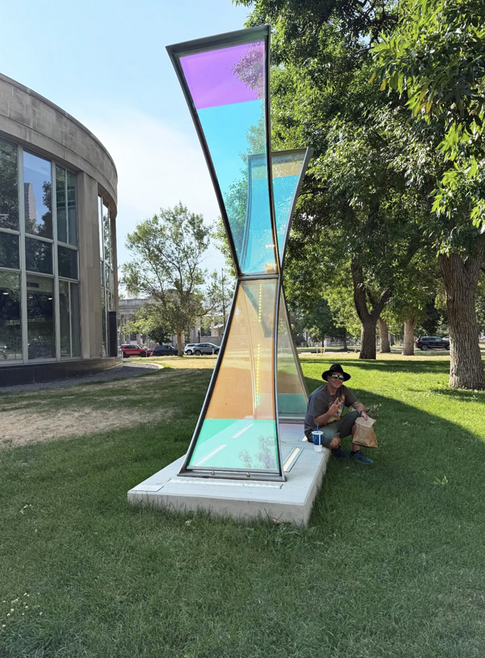 Monumental artwork by Paula Castillo outside the Denver Central Library in Colorado.