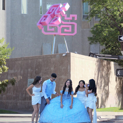 Monumental artwork by Paula Castillo outside the Denver Art Museum in Colorado.