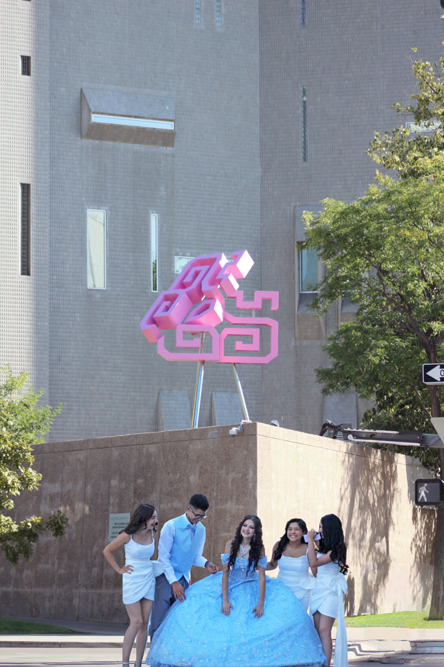 Monumental artwork by Paula Castillo outside the Denver Art Museum in Colorado.